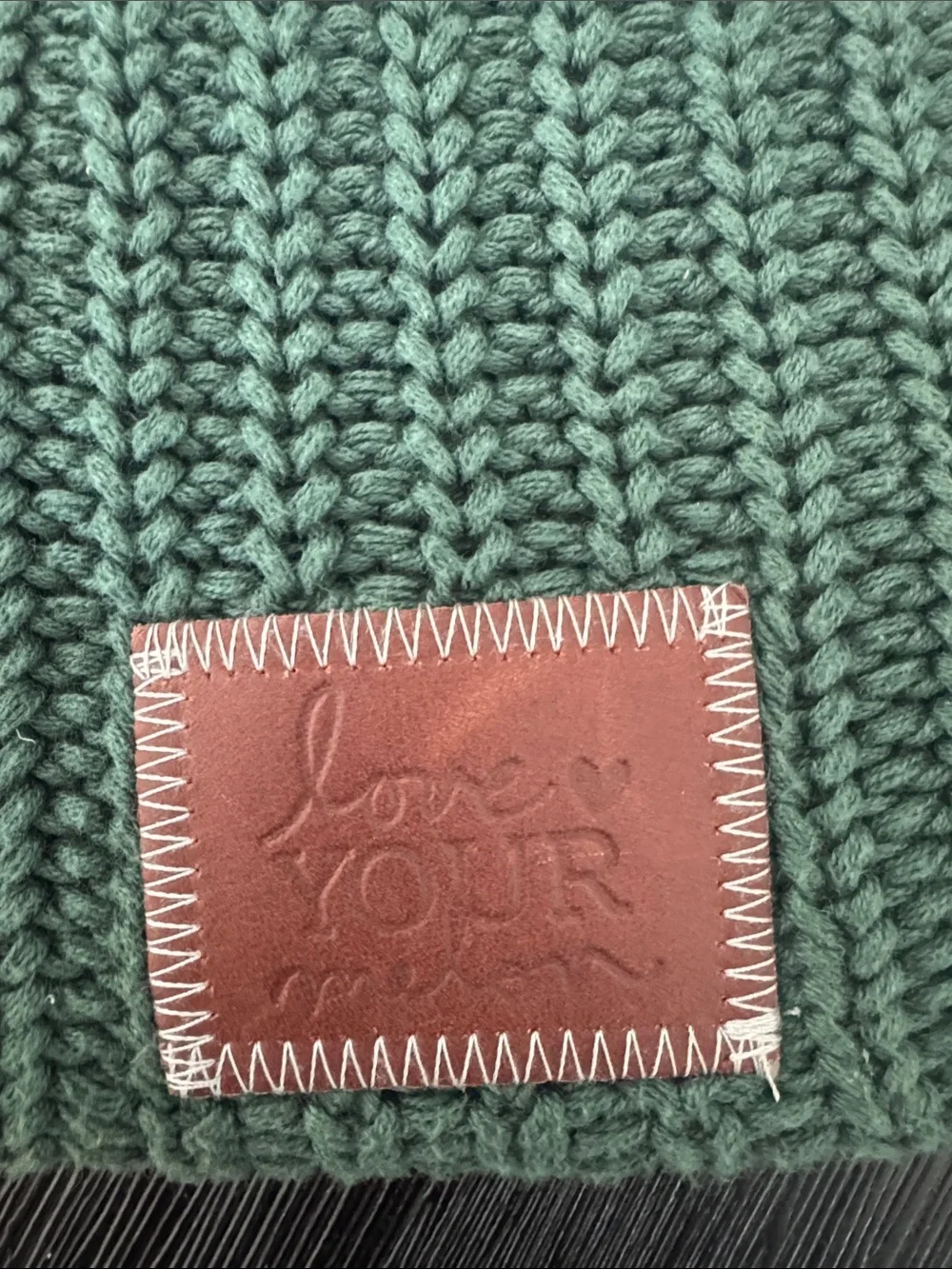 Love Your Melon Green Chunky Knit Slouchy Beanie 100% Cotton Made in USA Unisex